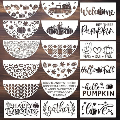 Fall Stencils for Painting on Wood Pumpkin Stencil Fall Leaves Maple Half Round Hello Fall Stencils for Door Mats Porch Hanger Decor