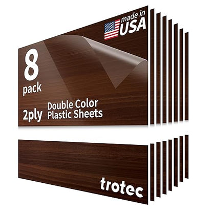 Trotec TroLase | 12"x12"x1/16", 8 Pcs | Cherry/White | 2 Ply | Modified Acrylic | Laser Engraving Double Color Plastic Sheet | Engraving Blanks for Laser, Saw, Guillotine | Made in USA