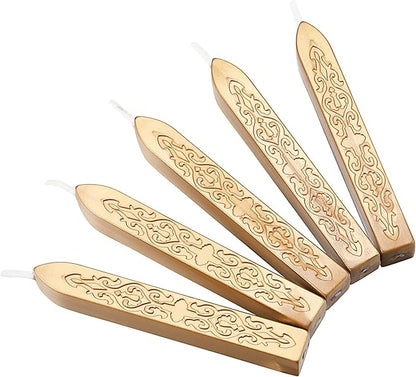 Yoption 5 Pcs Metallic Light Gold Sealing Wax Sticks with Wicks for Wax Seal Stamp, Wedding Invitations, Gift Wrapping, Christmas