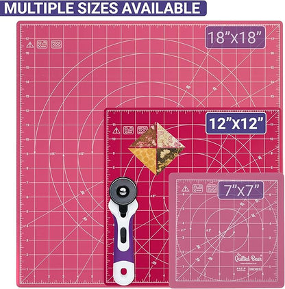The Quilted Bear Rotating Cutting Mat 12" x 12" - Locking & Rotating Self Healing Cutting Board for Sewing, Fabric & Quilting - 360 Degree Sewing Supplies Mat for Craft Table (Pink)