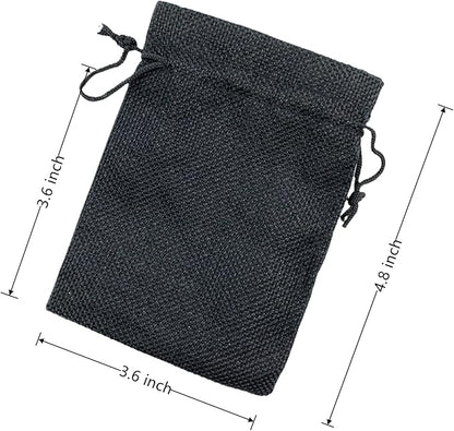 Palmhomee Pack of 25 Burlap Gift Bags with Drawstring Linen Jewelry Pouches Wedding Hessian Jute Bags for Birthday and Treat Pouches Party Wedding Favors Gift (3.6x4.8 Inch, Black)