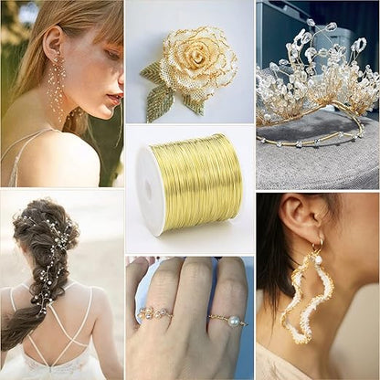 [328 Feet] 26 Gauge Craft Wire Jewelry Wire 100M/0.4mm Gold Plated Thin Brass Wire Soft Metal Wire Bulk for Jewelry Making