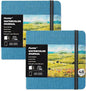 Funto Watercolor Journal, Square, 5.5x5.5, Portable 2-Pack, 48 Pages Each, Blue Cover, 110lb/230gsm, Art Supplies for Mixed Media
