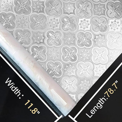 Window Privacy Film Decorative for Front Door, Bathroom Static Cling Stained Glass Sticker Opaque Heat Control UV Blocking Non-Adhesive for Home Windows 11.8x78.7inch