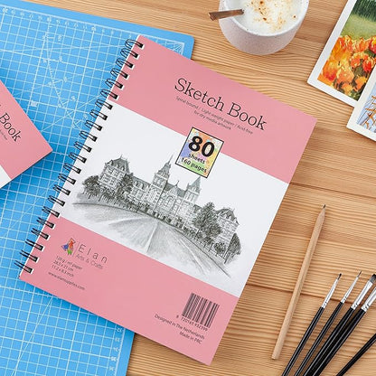 Elan A4 Sketchbook, 80 Sheets Italian Paper 80 lb/120 GSM, Acid-Free Sketch Book 11.7x8.3 Inch, White Drawing Paper Pad, Spiral Bound Sketchbook A4