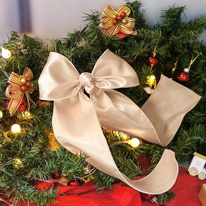 CT CRAFT LLC Satin Wired Ribbon 4 Inch x 20 Yards Champagne Gold for Christmas Home Décor Gift Wrapping Tree Topper Bow Wreath DIY Crafts,
