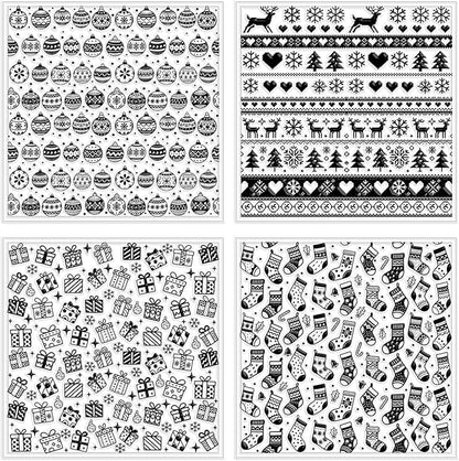 CHGCRAFT 4 Pcs Christmas Polymer Clay Texture Sheets Knitted Patterns Silicone Texture Stamp Snow Socks Clay Texture Mat Modeling Pattern Pad Sheets for Jewelry and Earrings Tools, 5.5x5.5 inch
