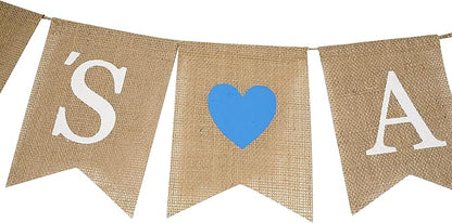 MEEDEE Welcome Baby Banner - It's A Boy Burlap Shower Decorations, Rustic Hanging Bunting for Safari Theme, 3 Pieces