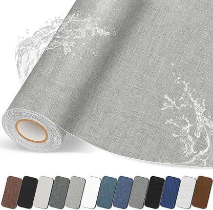 Fabric Repair Patches, 17X79 inch Linen Self-Adhesive Fabric Repair Tape, Strong Sticky Linen Patch for Sofas, Tote Bags, Clothing, Car Seats, Furniture（Medium Grey, 17X79 inch）