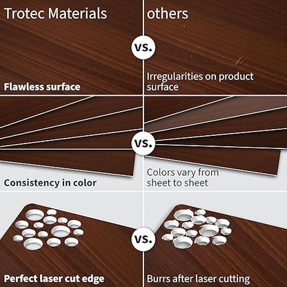 Trotec TroLase | 12"x24"x1/16", 4 Pcs | Cherry/White | 2 Ply | Modified Acrylic | Laser Engraving Double Color Plastic Sheet | Engraving Blanks for Laser, Saw, Guillotine | Made in USA