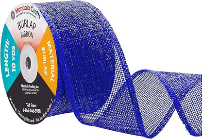 Mandala Crafts Royal Blue Burlap Ribbon 2 Inches Wide Jute Ribbons for Crafts - 20 Yds Roll Rustic Burlap Wrap Trim Ribbons for Wreaths Bows Wedding Party Decoration