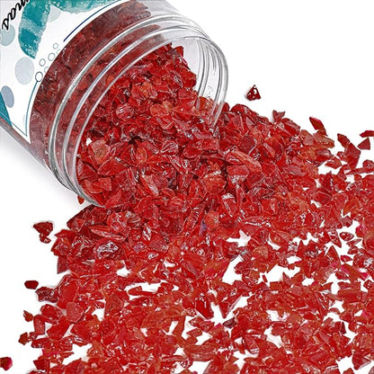 Crushed Glass for Resin Art - 3-6mm Red, 1.5lb | Broken Glass Pieces for Crafts, Vase Filler & Fire Pit Media | Decorative Stones (90% Red/10% Orange)