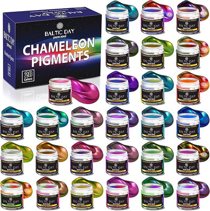 Chameleon Mica Powder, 28 Jars of Color Shift Mica Powder Set - Color Shifting Mica for Epoxy Resin, Tumbler - Chrome Pigment for Nails, Painting, Slime - Chameleon Pigment - Holographic Mica Powder