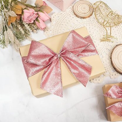 CT CRAFT LLC Glitter Wired Ribbon 2.5" x 10 Yards Rose Gold for Christmas Home Decor Bow Gift Wrapping DIY Crafts Wreath
