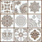 9 Pack Large Reusable Stencil Mandala Stencil Laser Cut Painting Template for Wood Wall Floor Tile Fabric Crafts Furniture Stencils Painting(12x12 Inch)