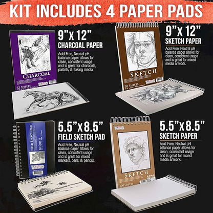 U.S. Art Supply 44-Piece Drawing & Sketching Art Set with 4 Sketch Pads (242 Paper Sheets) - Professional Artist Kit, Graphite, Charcoal, Pastel Pencils & Sticks, Erasers - Pop-Up Carry Case, Student