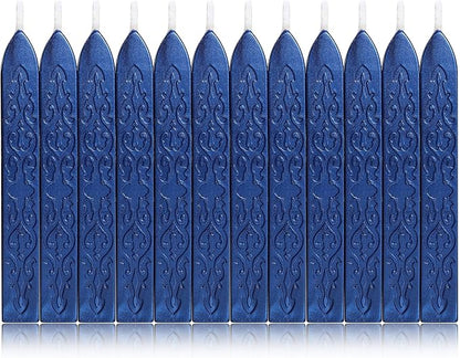 Yoption 12Pcs Sealing Wax Sticks with Wicks, Antique Blue Totem Fire Manuscript Seal Wax Sticks for Wax Seal Stamp (Blue)