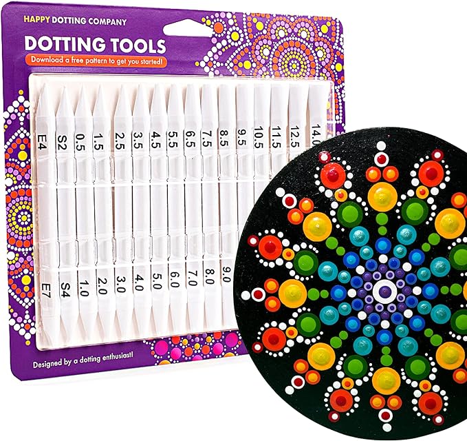 Dotting Tools for Painting Mandalas - Happy Dotting Company - 16pc Double Ended Super Set for Mandala dot Art - Includes Stylus - Unique Ellipse Tool - for Painting Rocks DIY Stone Craft and Canvas