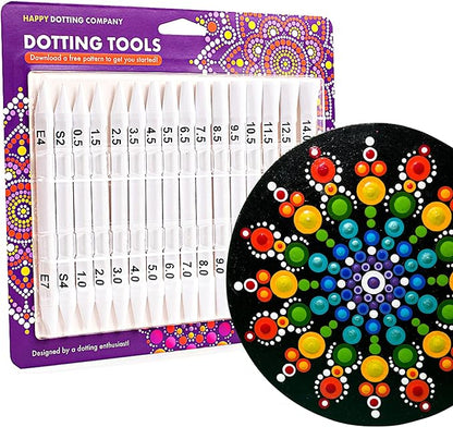 Dotting Tools for Painting Mandalas - Happy Dotting Company - 16pc Double Ended Super Set for Mandala dot Art - Includes Stylus - Unique Ellipse Tool - for Painting Rocks DIY Stone Craft and Canvas