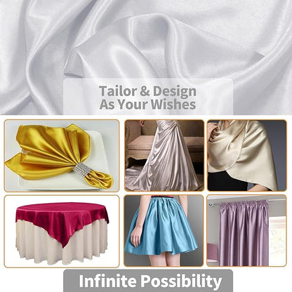RUDONG M White Satin Fabric by The Yard, 1 Yard x 60 Inch Wide Silky Charmeuse Satin Fabric, Soft Satin Fabric for Wedding Decorations, Bridal Dress, Sewing, Accessories, DIY Crafts