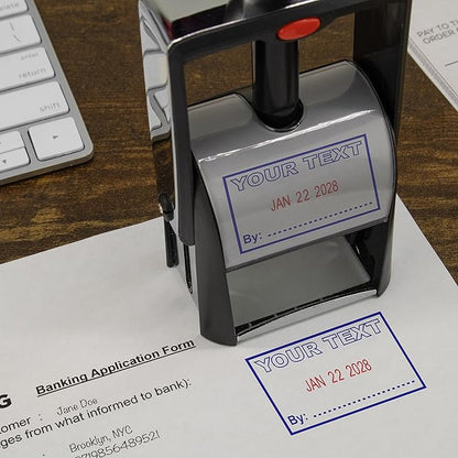 MaxMark Heavy Duty Self Inking Date Stamp with Phrase Approved - Red Ink