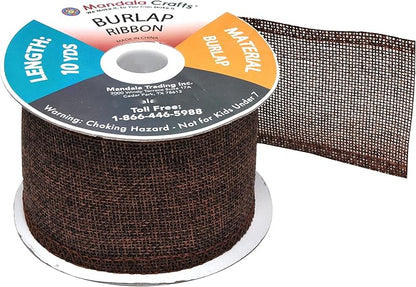 Mandala Crafts Brown Burlap Ribbon 2.5 Inches Wide Jute Ribbons for Crafts - 20 Yds Roll Rustic Burlap Wrap Trim Ribbons for Wreaths Bows Wedding Party Decoration