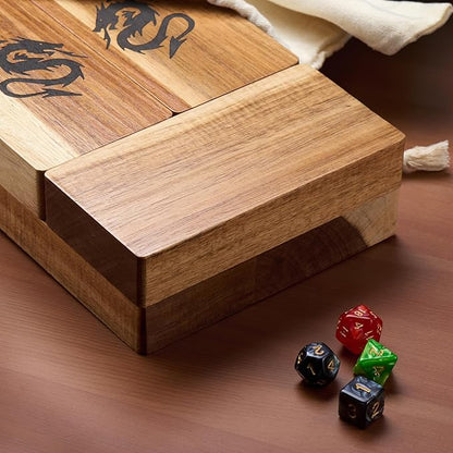 Wooden Magnetic Dice Tower with Tray - Dungeons and Dragons Accessory - Portable Dice Roller for Tabletop RPG - DND Gifts
