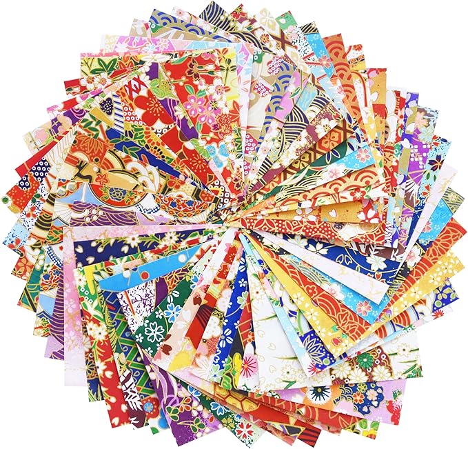 50 Origami Paper Yuzen Washi Paper Different Patterns Japanese Print 3x3 inches for Wedding Decor Japanese Designs, Mixed Patterns for Origami, Scrapbooking, DIY Gifts Origamipolly