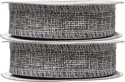 Mandala Crafts Gray Burlap Ribbon 1 Inch Wide Jute Ribbons for Crafts - 20 Yds Roll Rustic Burlap Wrap Trim Ribbons for Wreaths Bows Wedding Party Decoration
