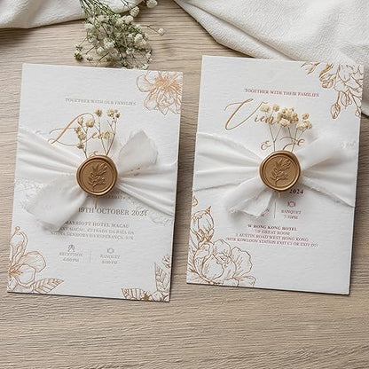 PONATIA Antique Gold Wax Seal Stickers - 50 Pcs Self- Adhesive Wedding Seal Stickers, Perfect for Wedding Invitation Cards, Envelopes Christmas Cards, Gift Wrapping, Party Menu Decor