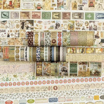 36 Rolls Vintage Washi Tape Pack Retro Arts Adhesive Tapes Wide Chronicle Decorative Masking Tape Sets for Craft, Kids, Scrapbook, DIY, Gift Wrapping (Globetrotting)