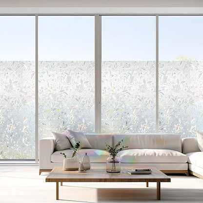 Hilarious Privacy Window Film, Tulip Window Vinyl, Stained Glass Static Stickers, 3D Decorations for Glass Windows, Removable Window Covering, Adhesive-Free Stickers (11.8'' x 78.7'')