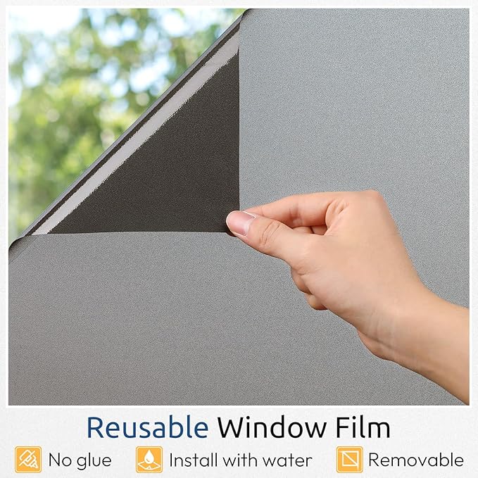 rabbitgoo Privacy Window Film, Static Cling Privacy Film for Glass Windows, Removable Grey Frosted Sun Light Blocking Coverings House Tint for Home Bathroom Garage, Taupe, 23.6 x 78.7 Inches