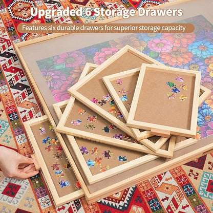 2000 Pieces Rotating Puzzle Board with 6 Drawers, Lazy Susan & Transparent Cover, 40.1"x28.5" Portable Wooden Jigsaw Puzzle Board, Great Gift for for Puzzle Enthusiasts