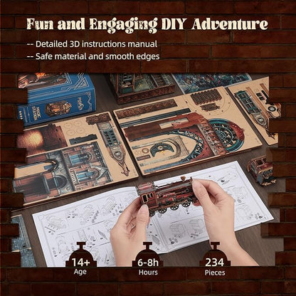 LED 3D Puzzle Magic Station Book Nook Kit - Interactive 3D Wood Puzzle LED Magical Miniature with Infinite Extension Space - DIY Bookshelf Insert Decor Gifts
