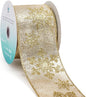 CT CRAFT LLC Champagne Gold Metallic Fabric with Gold Snowflake Wired Ribbon 2.5 Inch x 10 Yards for Christmas Home Decor Tree Topper Bow Gift Wrapping DIY Crafts Wreath Garland
