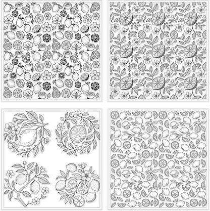 CHGCRAFT 4 Sheets 4 Styles Vintage Lemons Polymer Clay Texture Sheets Lemon Slices Silicone Texture Stamp Flowers Modeling Pattern Pad Texture Sheets for Making Earrings Jewerly, 5.5x5.5 inch