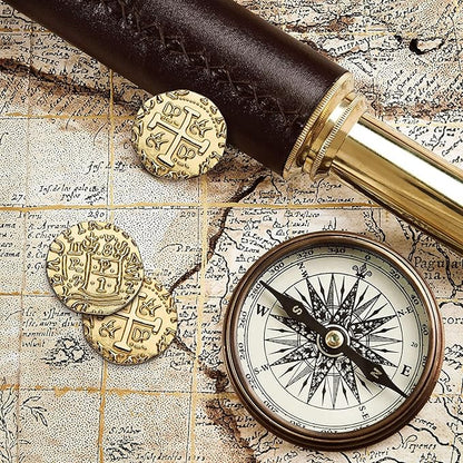 Large Metal Pirate Coins - 100 Bronze, Silver, Gold & Rose Gold Treasure Coin Set, Metal Replica Spanish Doubloons for Pirate Party Decorations & Favors, Tokens, Toys, Cosplay, Treasure Chest