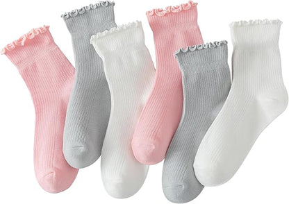 Hstyle 6 Pairs of Ruffle Socks Women, Cute Ruffle Ankle Socks