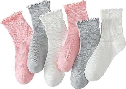 Hstyle 6 Pairs of Ruffle Socks Women, Cute Ruffle Ankle Socks