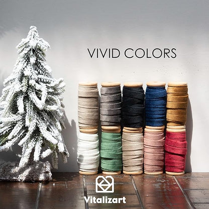 Vitalizart Rose Gold Velvet Ribbon Set 3/8"" x 15 Yd Wooden Spool Fabric Trim 3 Rolls * 5 Yd for Christmas Wreath Decoration Handmade Craft Ornaments Gift Wrapping & Bow Making