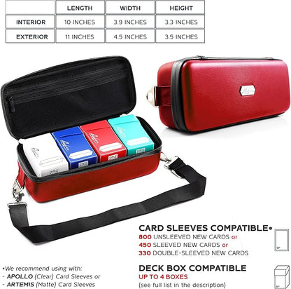 Quiver Time Red Bolt Card Carrying Case fits Pokemon Cards and other TCG Games - Storage Bag for Playing/Trading Cards and Deck Box (Straps, Dividers & 100 Apollo Card Sleeves)