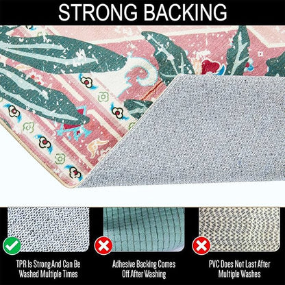 Tribal Rugs, 3x5 Pink Boho Small Area Rugs for Bathroom Kitchen Small Indoor Entryway Rug Modern Vintage Distressed Summer Tropical Jungle Carpet Non-Slip Washable