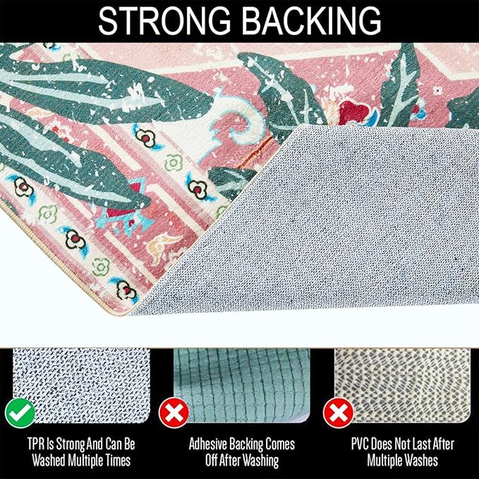 Washable Pink Rugs Thin Oriental Boho Vintage Cute Tropical Leopard 5ft Round Area Rugs for Bedroom Kitchen Dining Living Room Office Indoor Entryway Distressed Nursery Circle Carpet