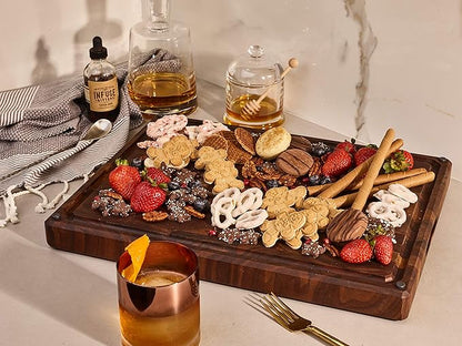 Sonder Los Angeles Alfred Cutting Board Made in USA | Black Walnut End Grain Cutting Board with Non-Slip Feet, Juice Groove, Sorting Compartments | Gift Box Included | 17x13x1.5 in