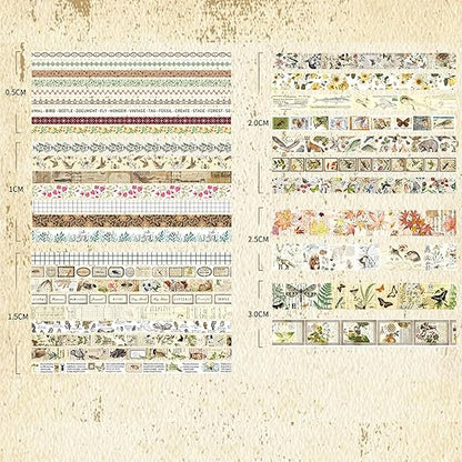 36 Rolls Vintage Washi Tape Pack Retro Arts Adhesive Tapes Wide Chronicle Decorative Masking Tape Sets for Craft, Kids, Scrapbook, DIY, Gift Wrapping (Soul Songs)