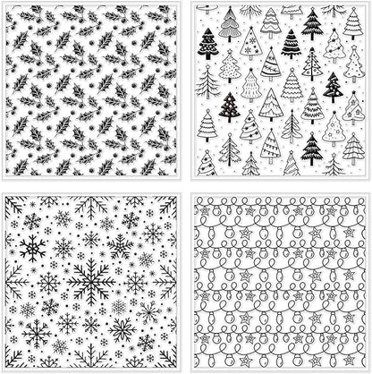 CHGCRAFT 4 Pcs Christmas Elements Polymer Clay Texture Sheets Snowflakes Silicone Texture Stamp Pine Trees Clay Texture Mat Modeling Pattern Pad Sheets for Jewelry and Earrings Tools, 5.5x5.5 inch