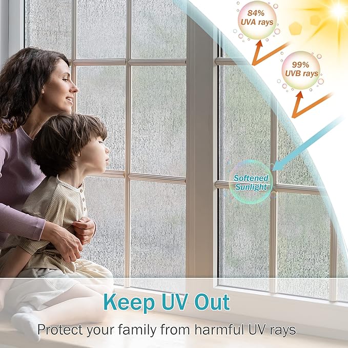 VELIMAX Rain Glass Window Film Privacy Static Window Clings Decorative Glass Sticker for Home Office Removable UV Protection Heat Control 29.5 x 118 inches