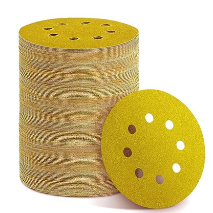 150PCS 150 Grit Gold Sanding Discs, 5-Inch 8-Hole Sandpaper for Random Orbital Sander, for Automotive or Woodworking