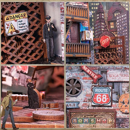 Cutefun Book Nook Kit - DIY Miniature Dollhouse Kit for Adults and Teens, Bookend Mini House Building Kit with LED, 3D Wooden Puzzle for Beginner Creative Gifts (The Long Goodbye)